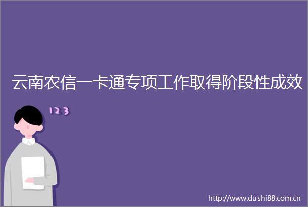 云南农信一卡通专项工作取得阶段性成效