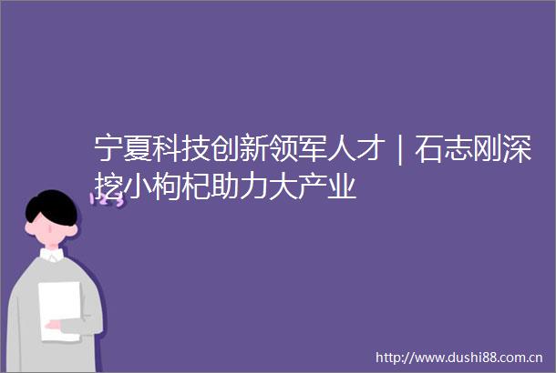 宁夏科技创新领军人才｜石志刚深挖小枸杞助力大产业