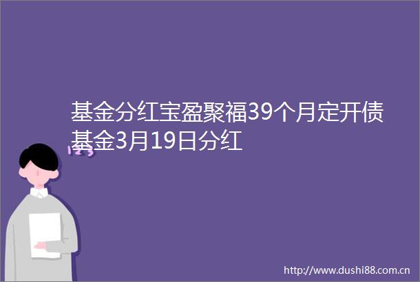 基金分红宝盈聚福39个月定开债基金3月19日分红