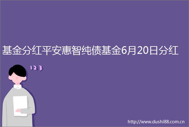 基金分红平安惠智纯债基金6月20日分红