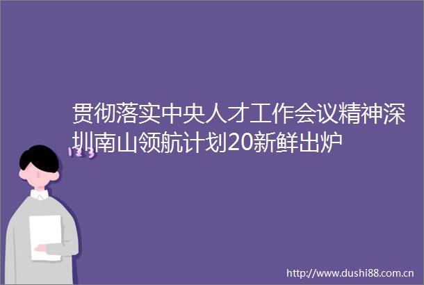贯彻落实中央人才工作会议精神深圳南山领航计划20新鲜出炉