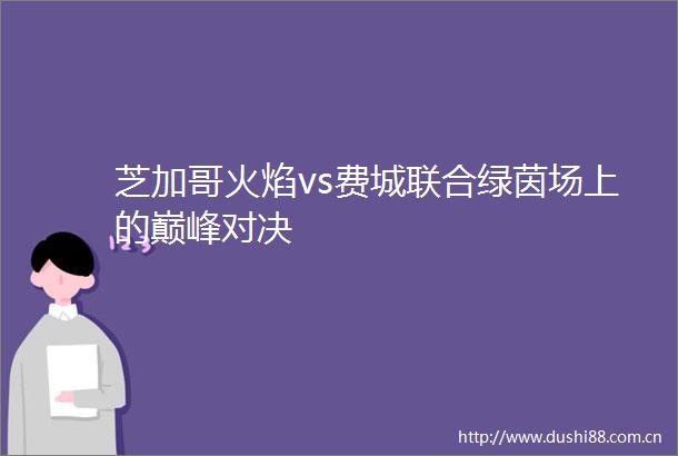 芝加哥火焰vs费城联合绿茵场上的巅峰对决
