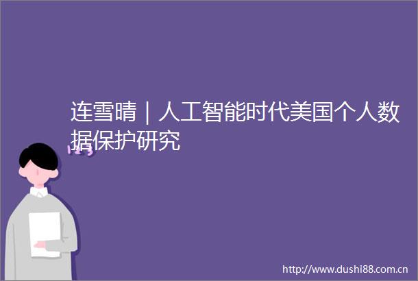 连雪晴｜人工智能时代美国个人数据保护研究