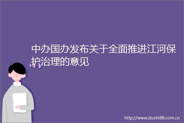 中办国办发布关于全面推进江河保护治理的意见