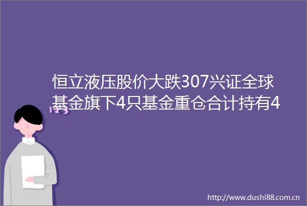 恒立液压股价大跌307兴证全球基金旗下4只基金重仓合计持有41894万股浮亏损失89654万元