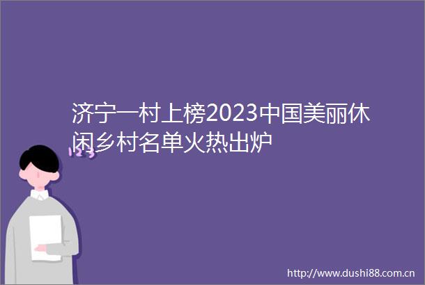 济宁一村上榜2023美丽休闲乡村名单火热出炉