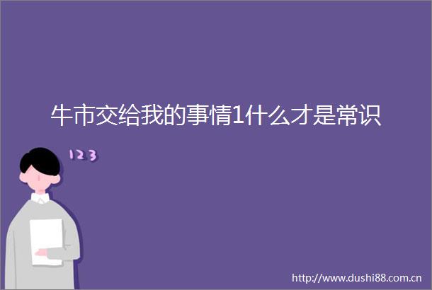 牛市交给我的事情1什么才是常识