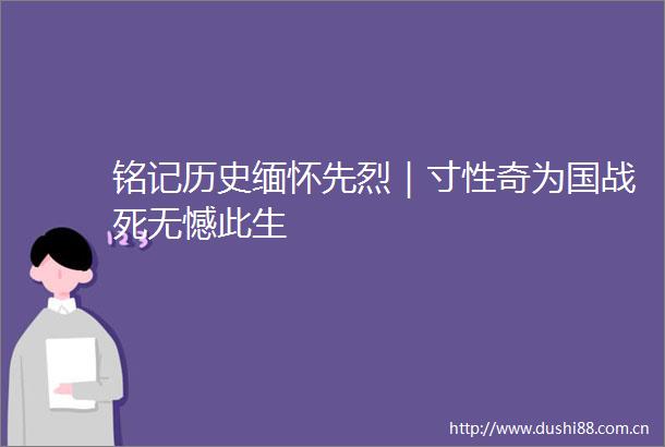 铭记历史缅怀先烈｜寸性奇为国战死无憾此生