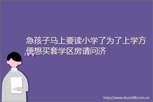 急孩子马上要读小学了为了上学方便想买套学区房请问济