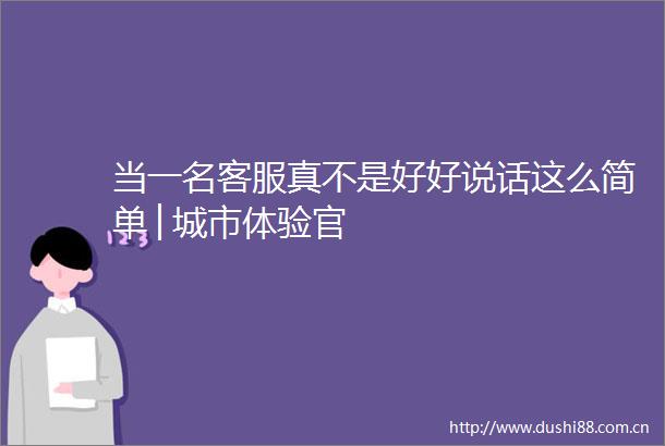 当一名客服真不是好好说话这么简单│城市体验官