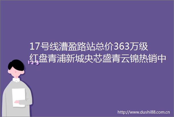 17号线漕盈路站总价363万级红盘青浦新城央芯盛青云锦热销中主推建面约103166㎡滨水奢宅