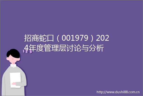 招商蛇口（001979）2024年度管理层讨论与分析