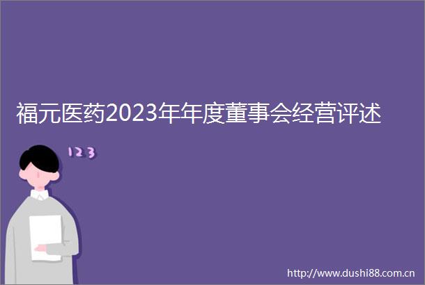 福元医药2023年年度董事会经营评述