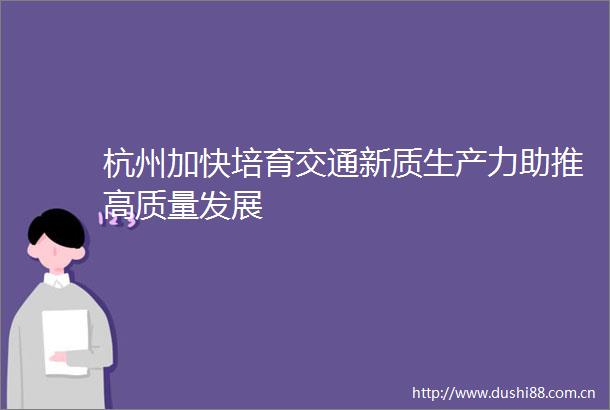 杭州加快培育交通新质生产力助推高质量发展