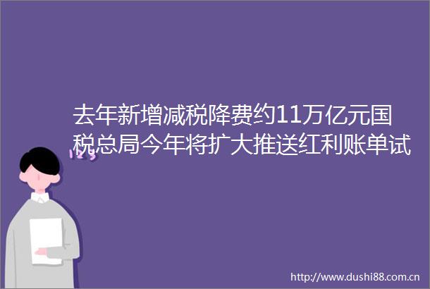 去年新增减税降费约11万亿元国税总局今年将扩大推送红利账单试点范围