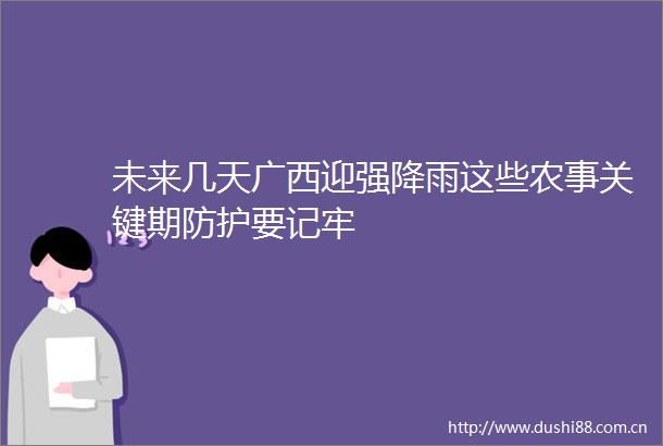 未来几天广西迎强降雨这些农事关键期防护要记牢