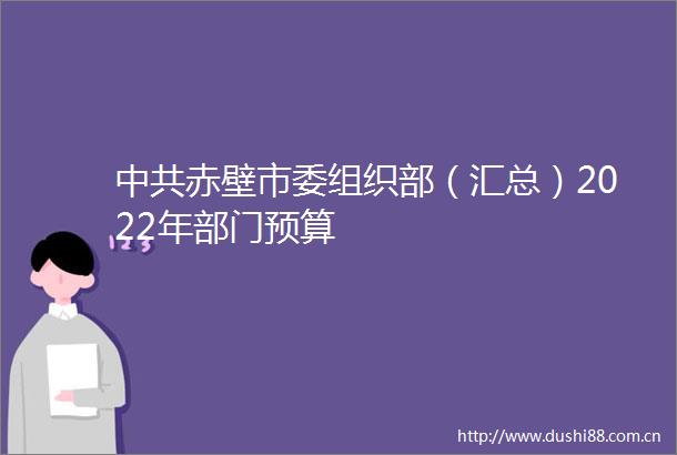 赤壁市委组织部（汇总）2022年部门预算
