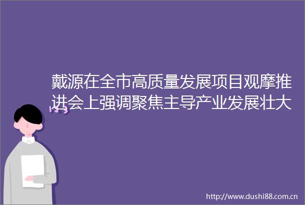 戴源在全市高质量发展项目观摩推进会上强调聚焦主导产业发展壮大县域经济在新发展格局中比学赶超体现更大作为张镇参加