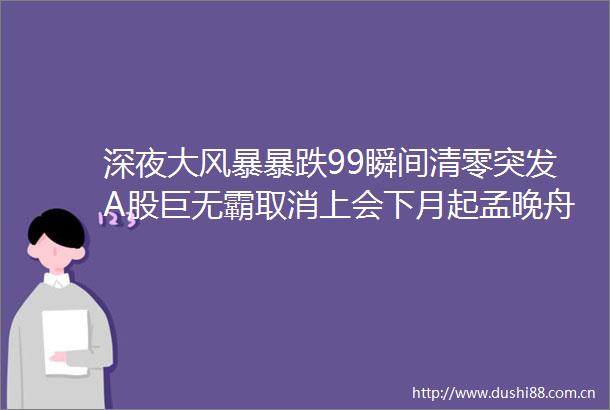 深夜大风暴暴跌99瞬间清零突发A股巨无霸取消上会下月起孟晚舟将当值华为轮值董事长痛心11人遇难