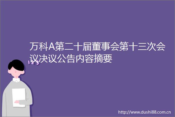 万科A第二十届董事会第十三次会议决议公告内容摘要