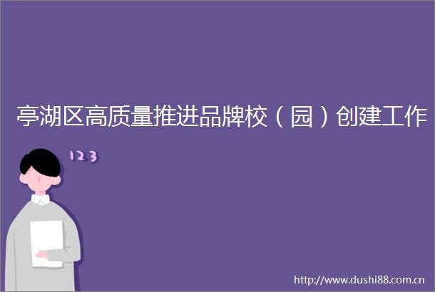 亭湖区高质量推进品牌校（园）创建工作