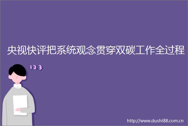 央视快评把系统观念贯穿双碳工作全过程