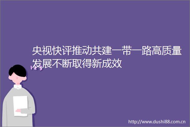 央视快评推动共建一带一路高质量发展不断取得新成效