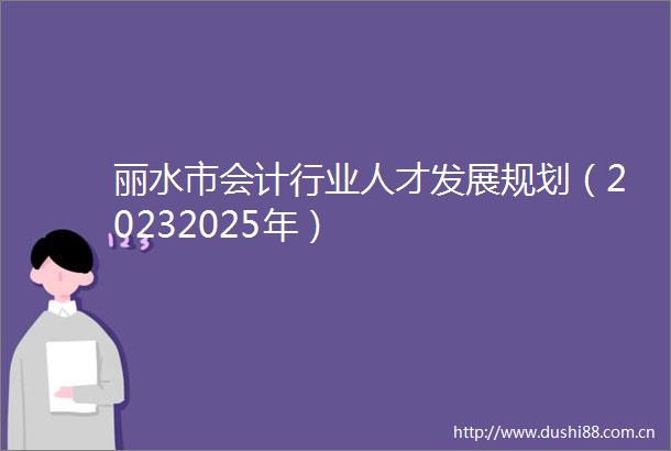 丽水市会计行业人才发展规划（20232025年）