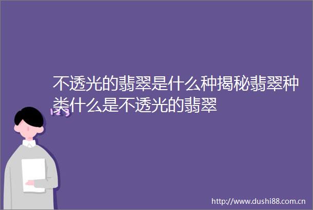 不透光的翡翠是什么种揭秘翡翠种类什么是不透光的翡翠