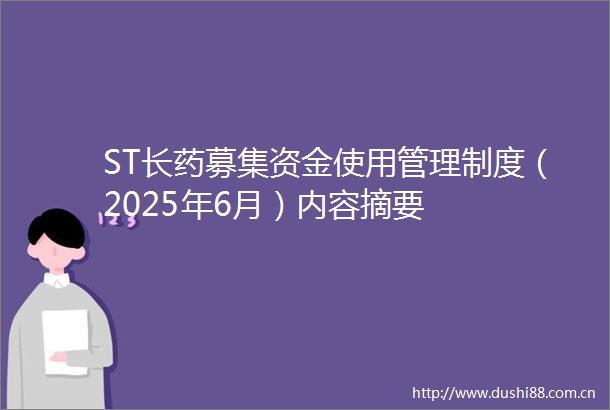 ST长药募集资金使用管理制度（2025年6月）内容摘要