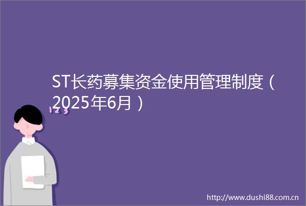 ST长药募集资金使用管理制度（2025年6月）