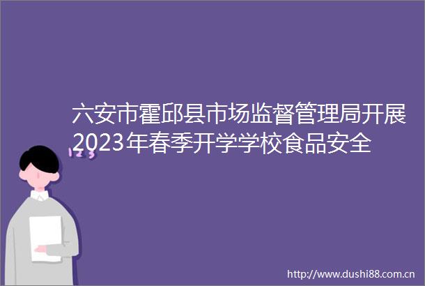 六安市霍邱县市场监督管理局开展2023年春季开学学校食品安全风险隐患排查