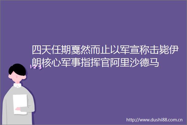 四天任期戛然而止以军宣称击毙伊朗核心军事指挥官阿里沙德马
