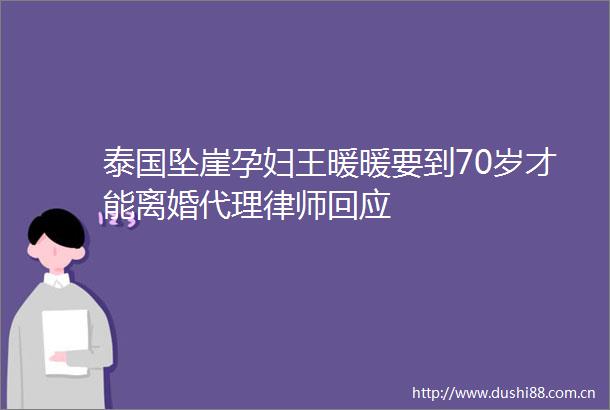 泰国坠崖孕妇王暖暖要到70岁才能离婚代理律师回应