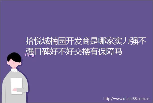 拾悦城楠园开发商是哪家实力强不强口碑好不好交楼有保障吗