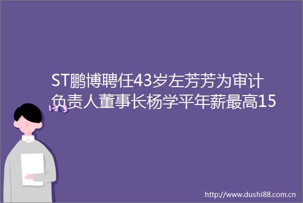 ST鹏博聘任43岁左芳芳为审计负责人董事长杨学平年薪最高156万财务负责人徐战岗薪酬最低为121万