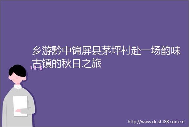 乡游黔中锦屏县茅坪村赴一场韵味古镇的秋日之旅