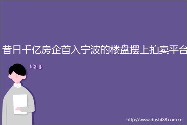 昔日千亿房企首入宁波的楼盘摆上拍卖平台