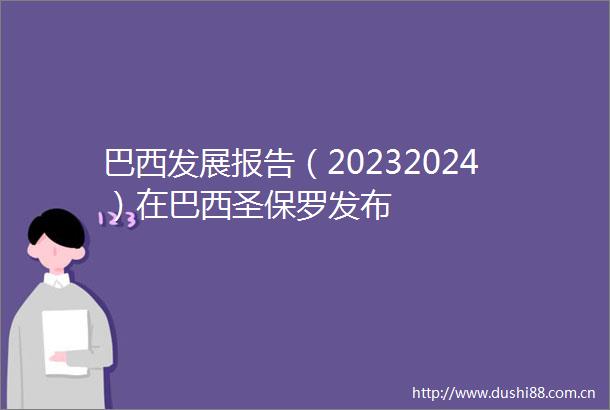 巴西发展报告（20232024）在巴西圣保罗发布