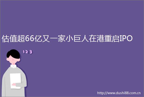 估值超66亿又一家小巨人在港重启IPO