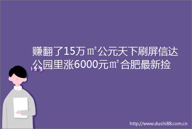 赚翻了15万㎡公元天下刷屏信达公园里涨6000元㎡合肥最新捡漏盘出炉接下来买这些就对了