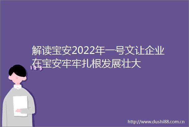 解读宝安2022年一号文让企业在宝安牢牢扎根发展壮大