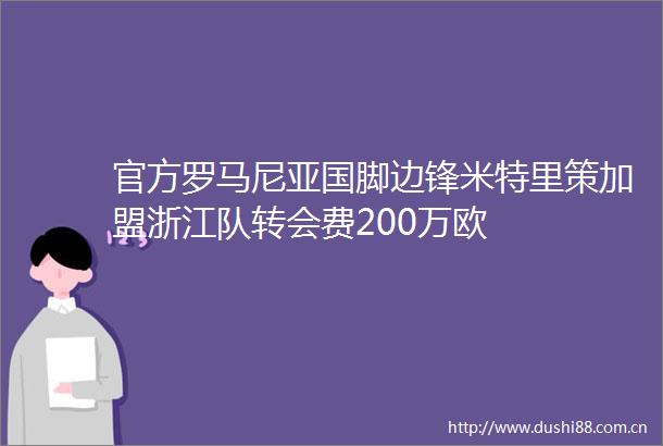 官方罗马尼亚国脚边锋米特里策加盟浙江队转会费200万欧