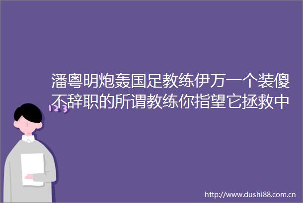 潘粤明炮轰国足教练伊万一个装傻不辞职的所谓教练你指望它拯救足球此前曾多次发文评价国足