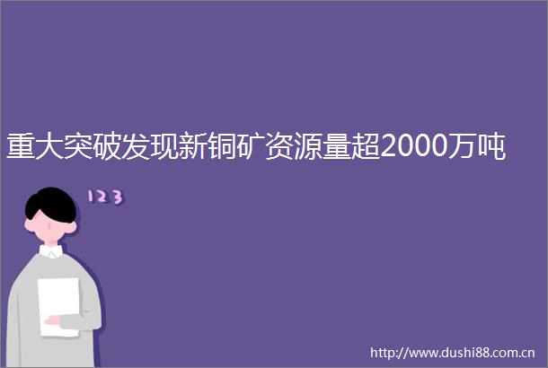 重大突破发现新铜矿资源量超2000万吨