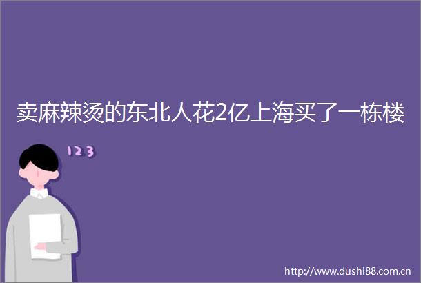 卖麻辣烫的东北人花2亿上海买了一栋楼