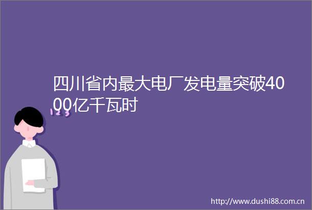 四川省内最大电厂发电量突破4000亿千瓦时