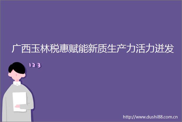 广西玉林税惠赋能新质生产力活力迸发