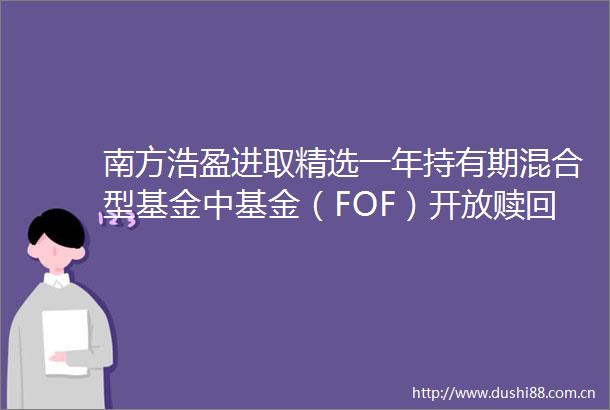 南方浩盈进取精选一年持有期混合型基金中基金（FOF）开放赎回业务的公告