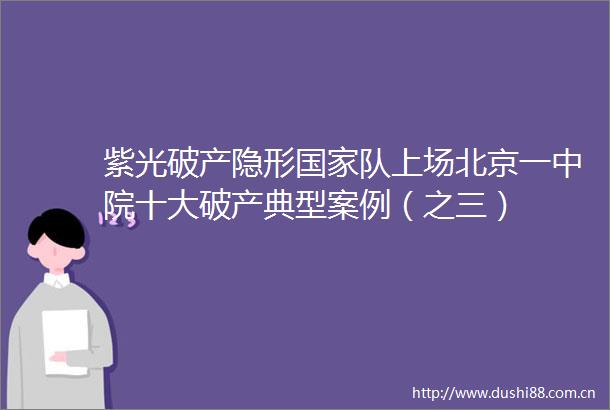 紫光破产隐形队上场北京一中院十大破产典型案例（之三）